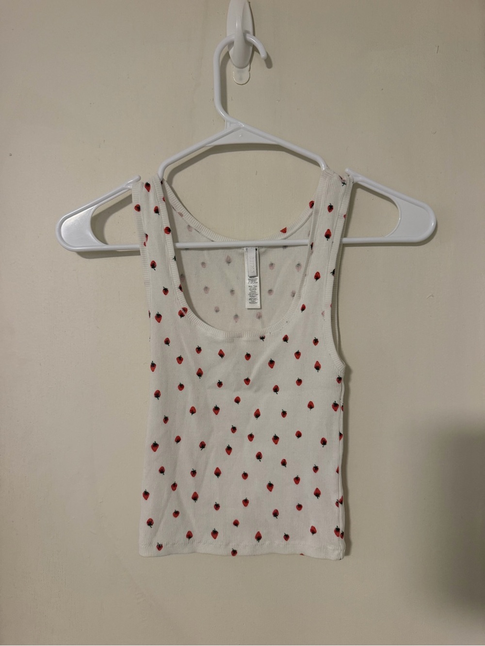 SKIMS White Ribbed Tank with Red Strawberry Dot Print